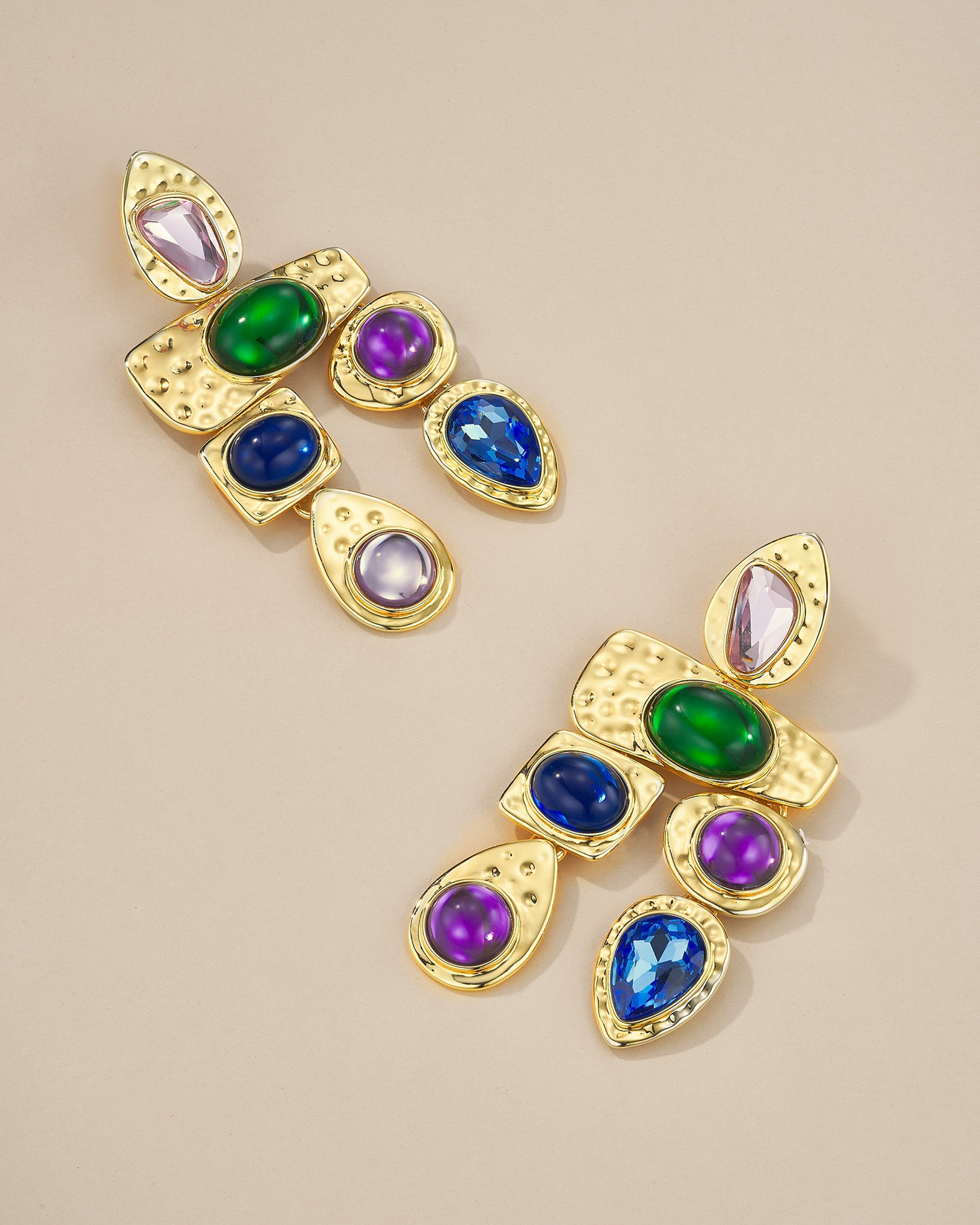 Gold Resin Gemstone Boho Drop Earrings - Midnight