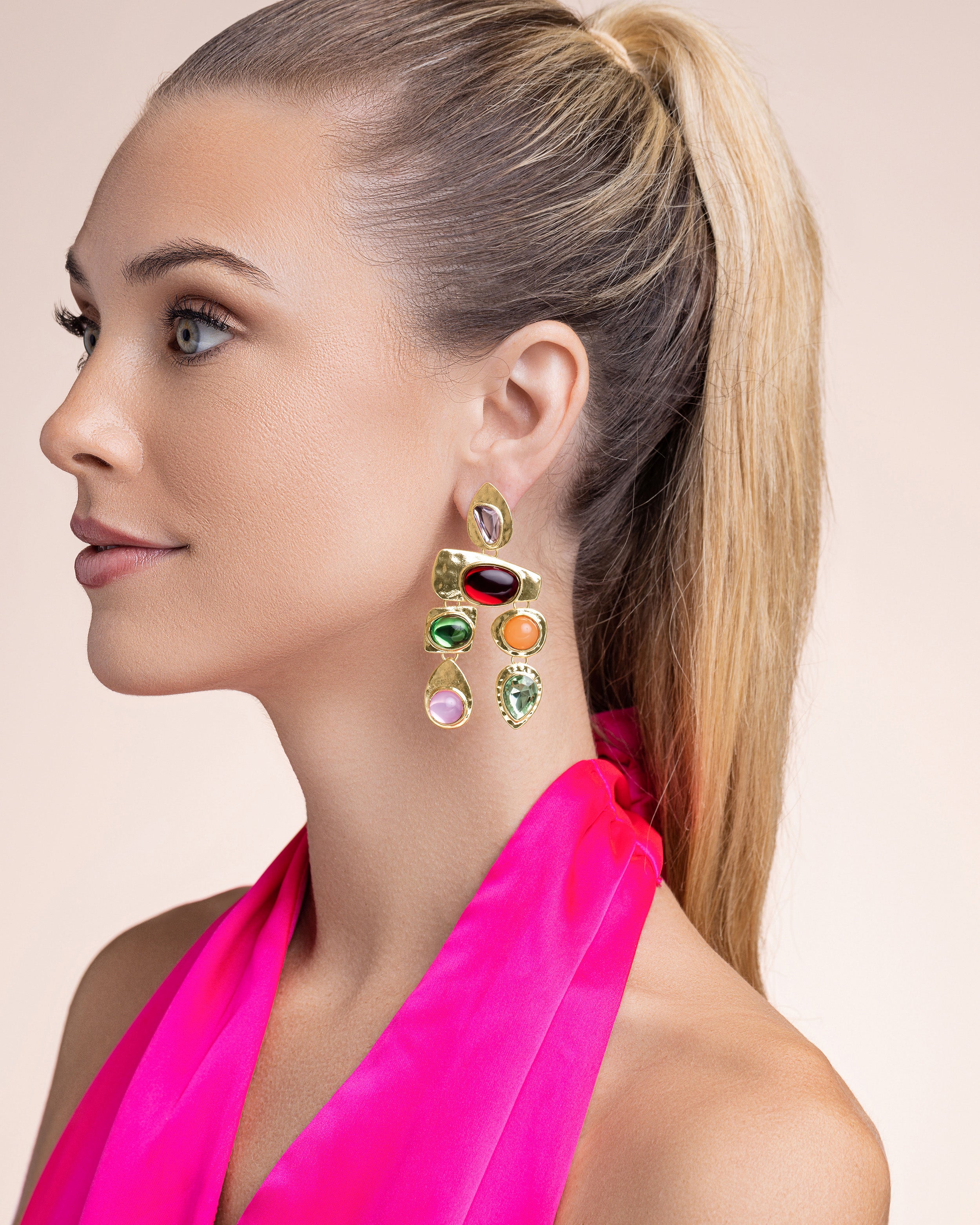 Gold Resin Gemstone Boho Drop Earrings - Orchard