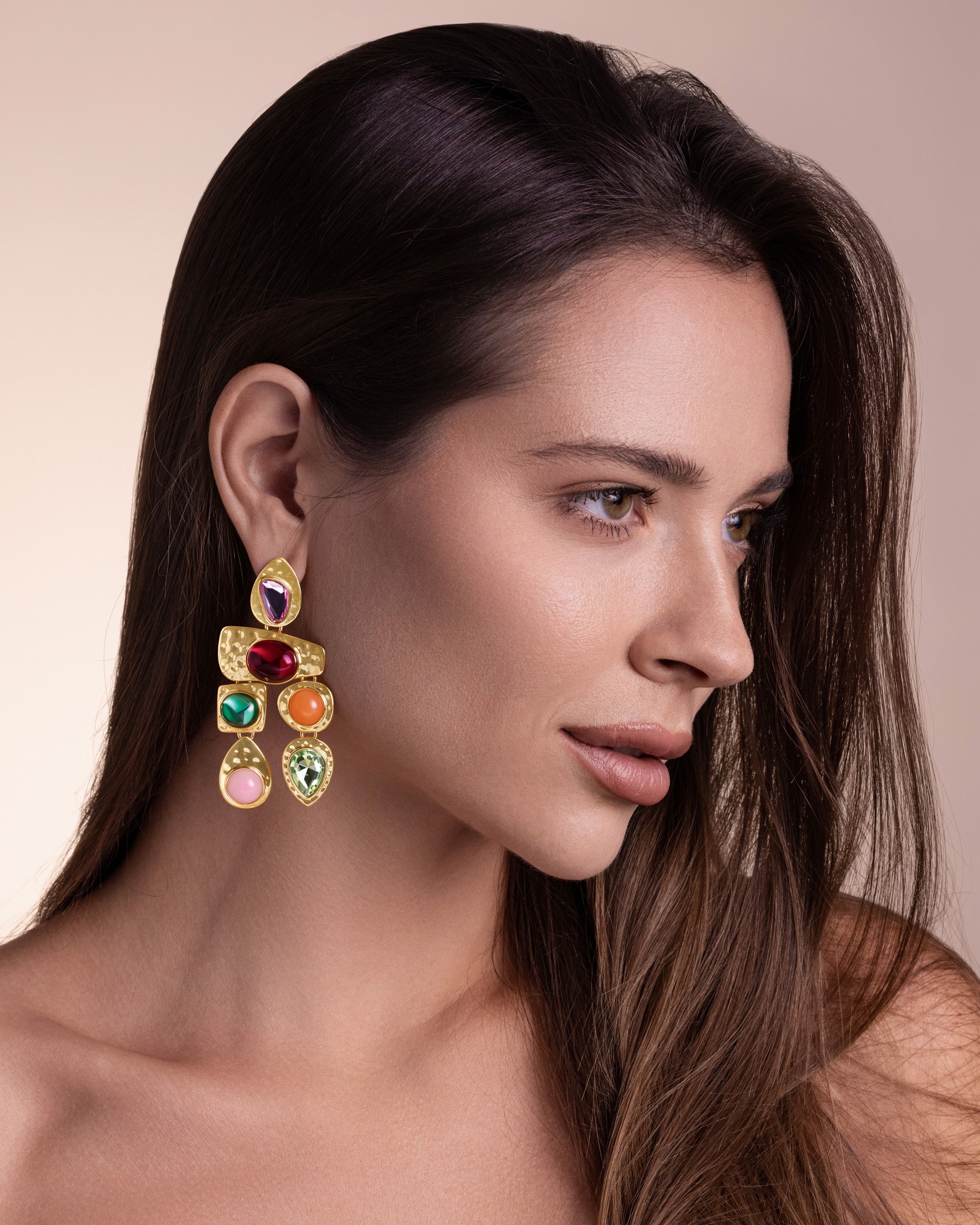 Boho Drop Earrings In Gold Tone Orchard Resin Gemstone Style