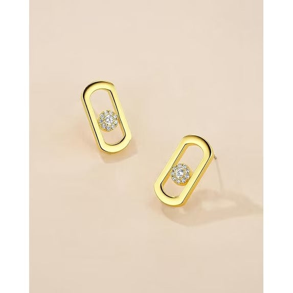 SNGIA Gold Plated Geometric Stud Earrings with Green or Clear Cubic Zirconia for Women