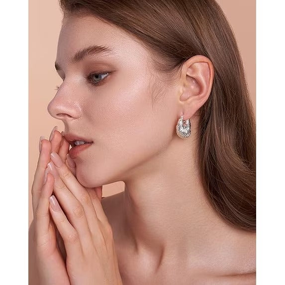 SNGIA Braided Chunky Hoop Earrings for Women, 18K Gold Plated or Silver Tone Ribbed Design