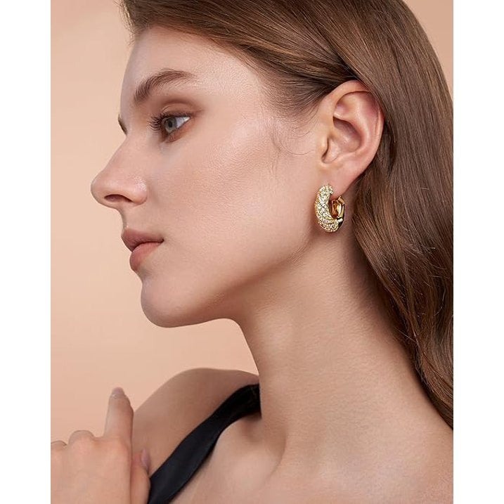 SNGIA 18K Gold Plated CZ Chunky Twisted Hoop Earrings for Women, Geometric Statement Hoops