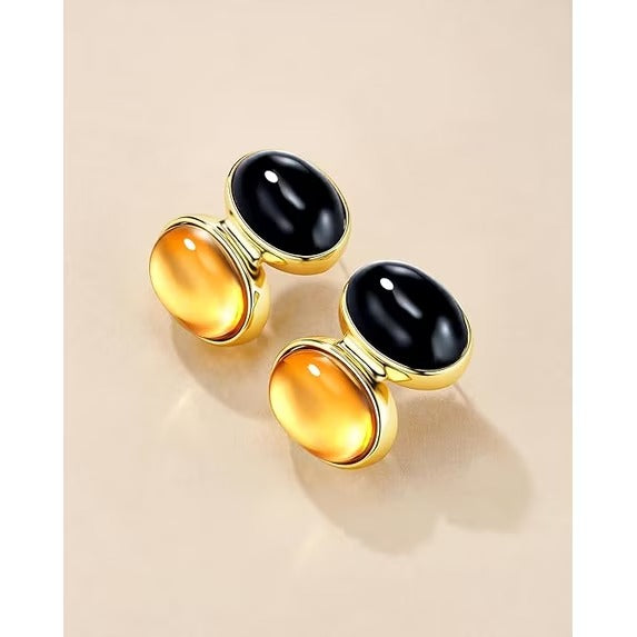 SNGIA Gold Tone Black and Orange Resin Statement Stud Earrings for Women, Round Double Drop Design