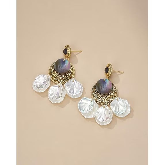 SNGIA 18K Gold Plated Floral Dangle Earrings for Women, Two Tone Boho Statement Drop Earrings
