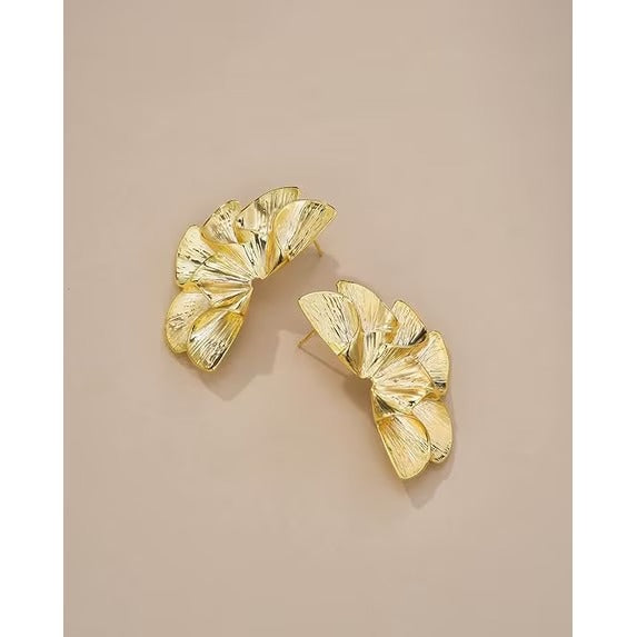 SNGIA 18K Gold Plated Large Floral Statement Drop Earrings for Women, Textured Dangle Style