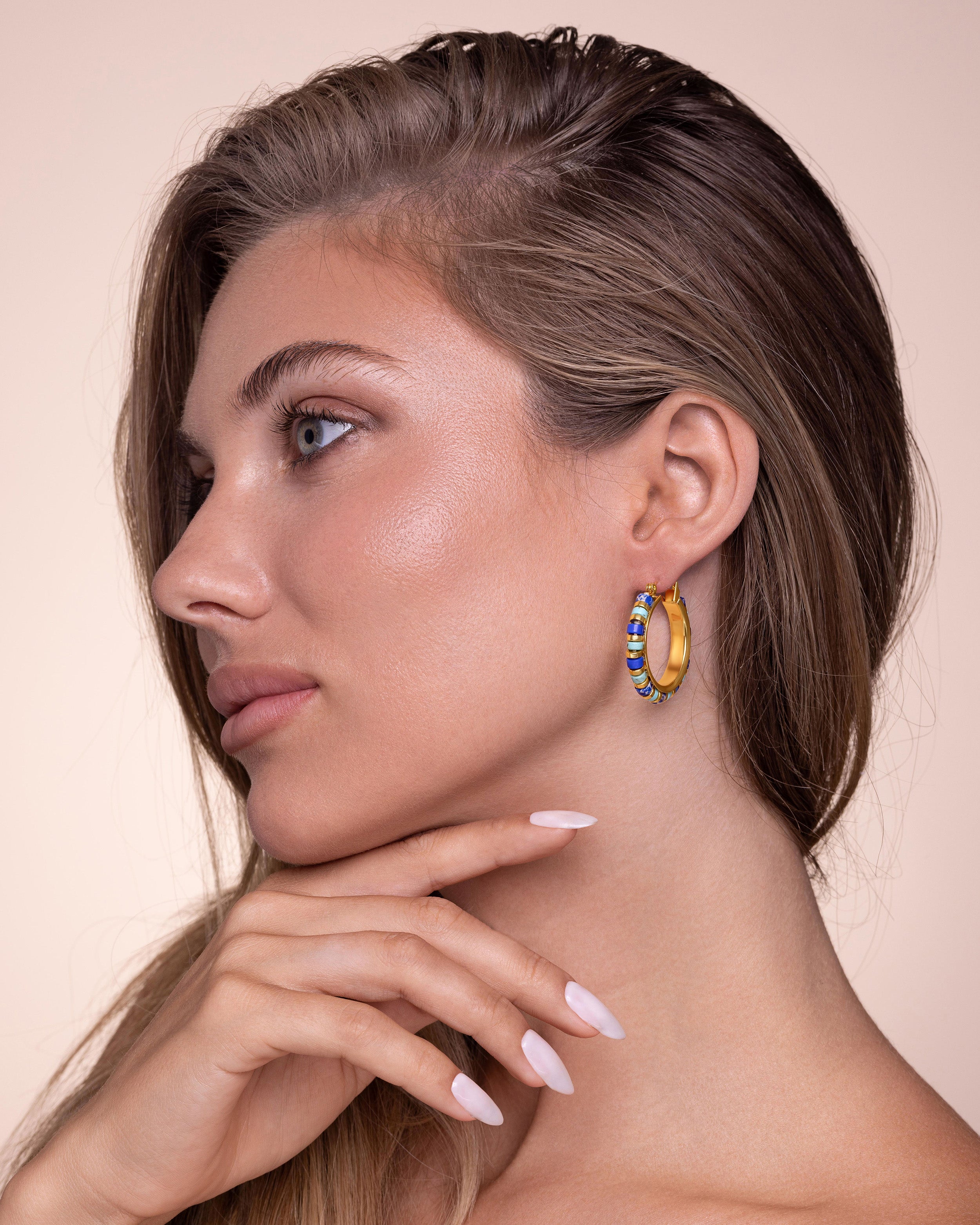 Beads Stone Hoop Earrings - Cloud