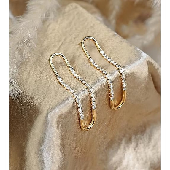 SNGIA 18K Gold Plated CZ Dangle Earrings for Women, Paperclip Link Drop Earrings