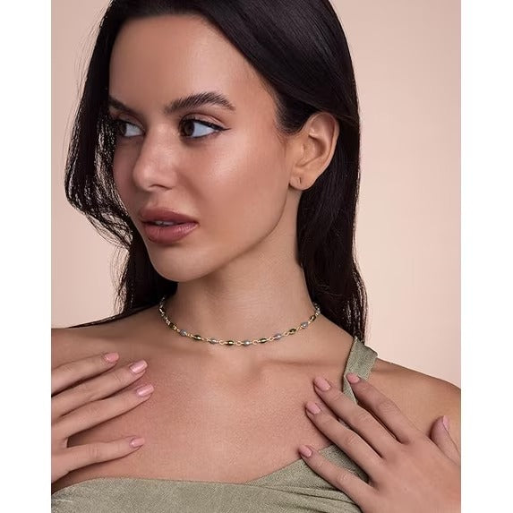 SNGIA 18K Gold Plated Multicolor Beaded Adjustable Choker Necklace for Women