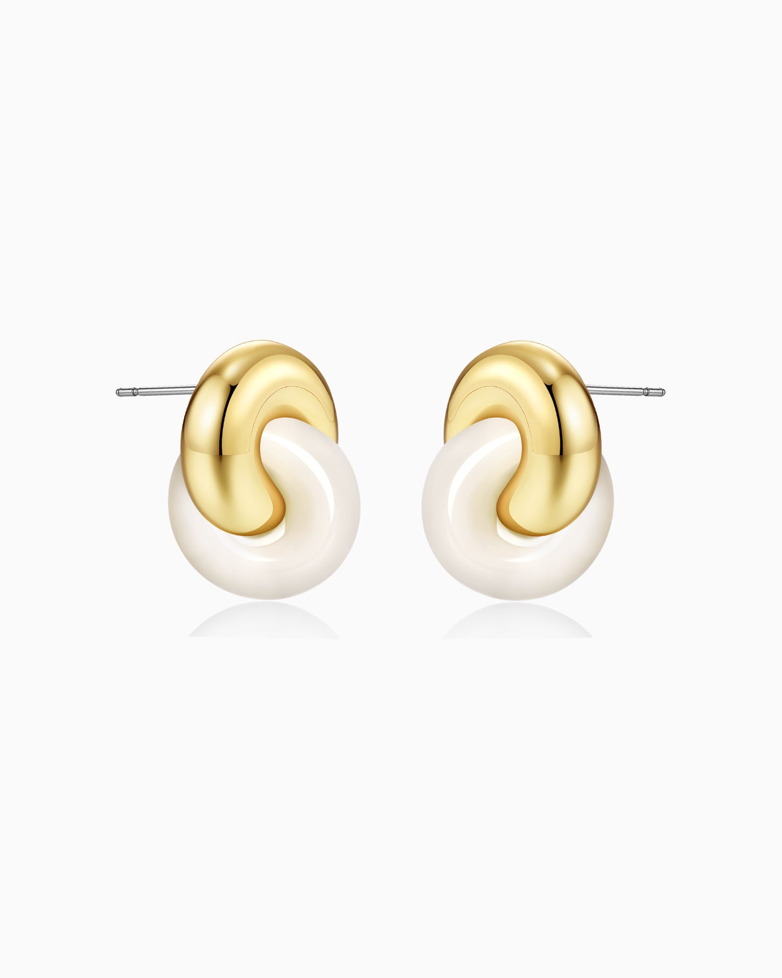 Gold Cream Enamel Stone Twist Interlock Stud Earrings