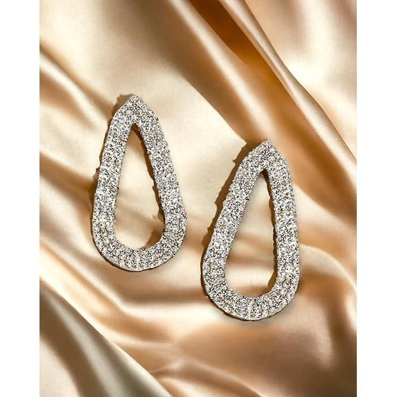 SNGIA 18K Gold Plated Open Oval Dangle Earrings with Cubic Zirconia for Women