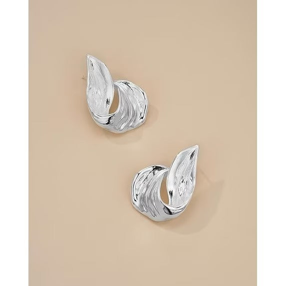 SNGIA Silver Plated Chunky Retro Knot Stud Earrings for Women, Ribbed Geometric Statement Style