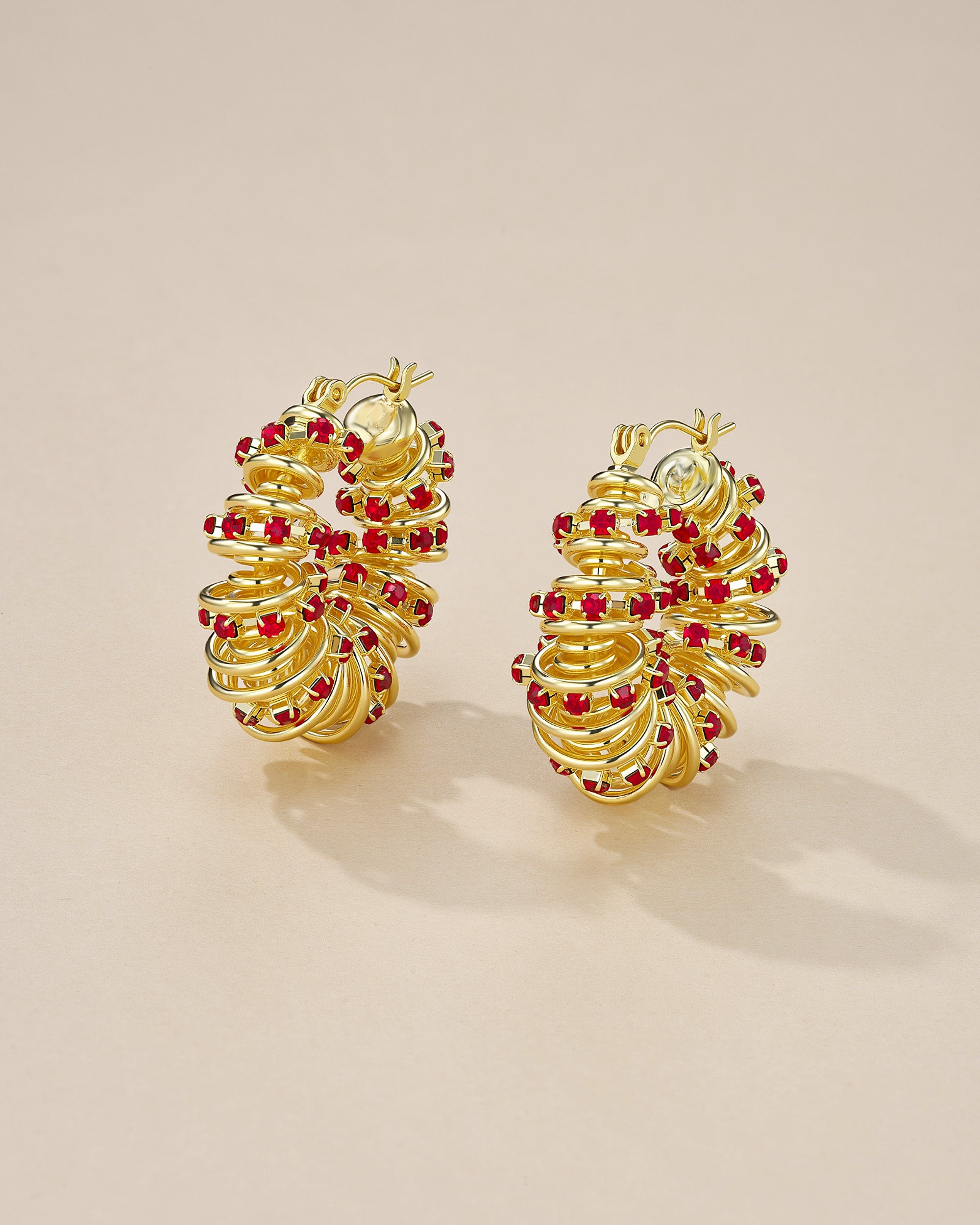 Spiral Twisted Hoop Earrings In Chunky Curve Ruby Red Style