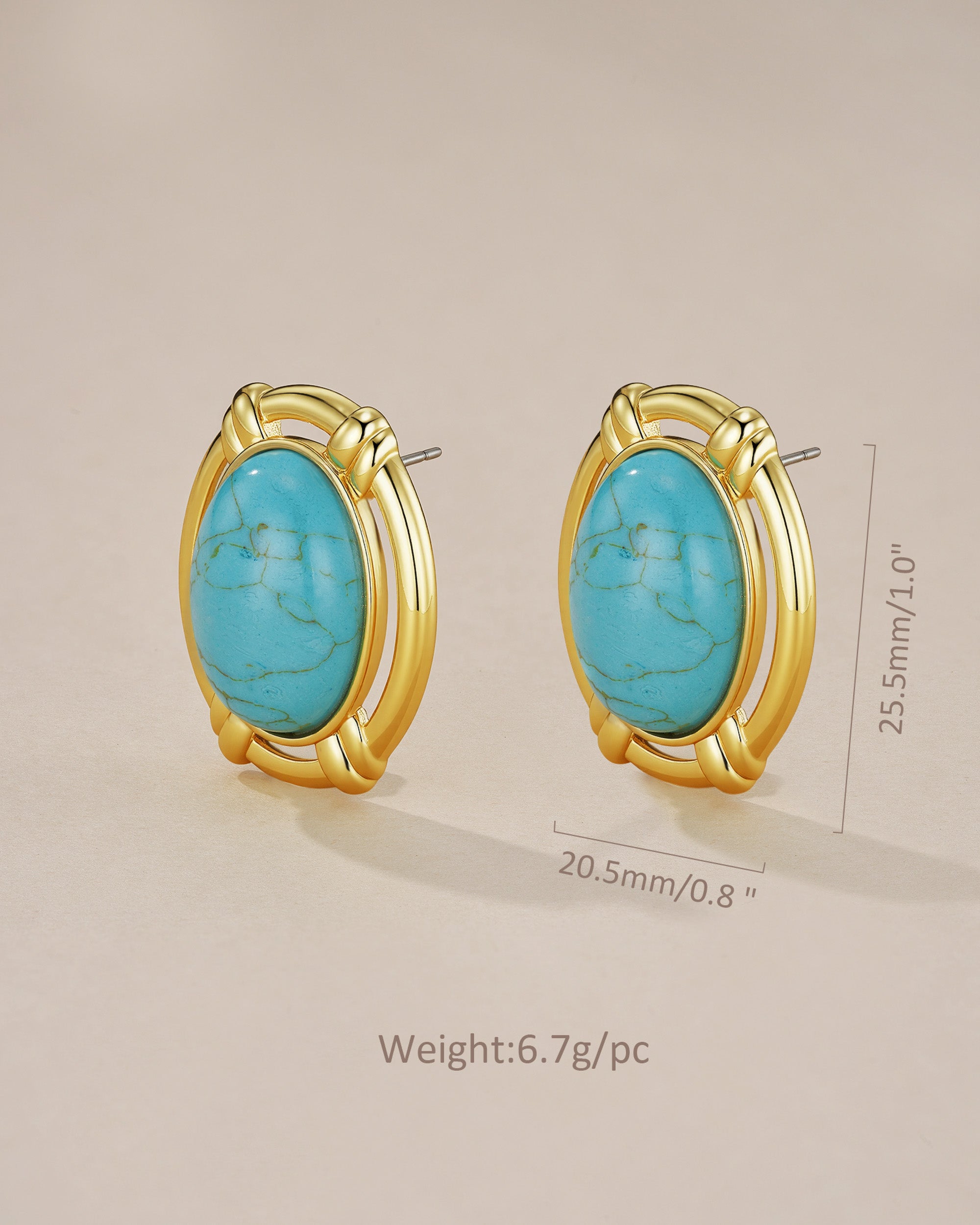 Chunky Gold Turquoise Oval Button Dome Statement Earrings