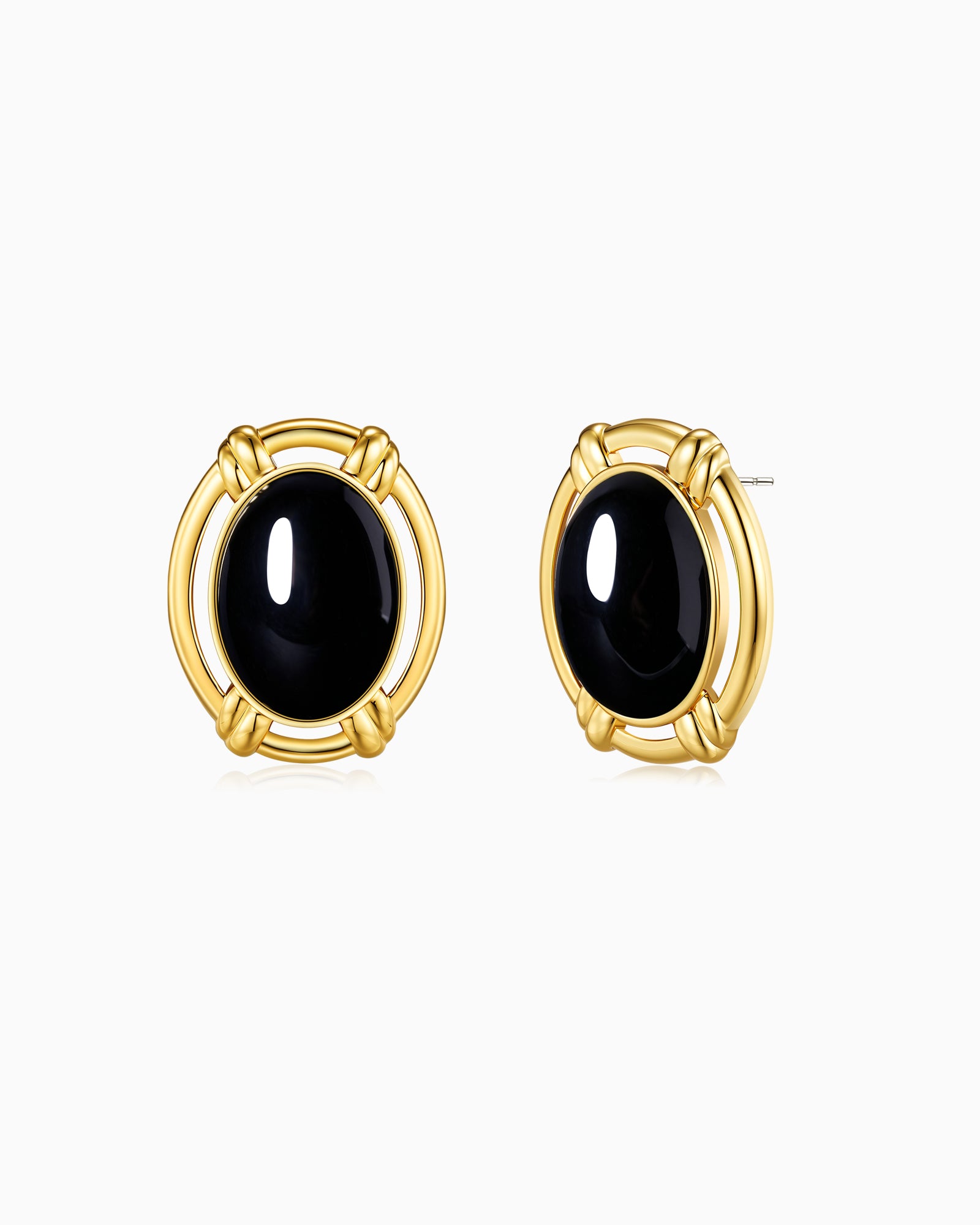 Chunky Gold Black Oval Button Dome Statement Earrings