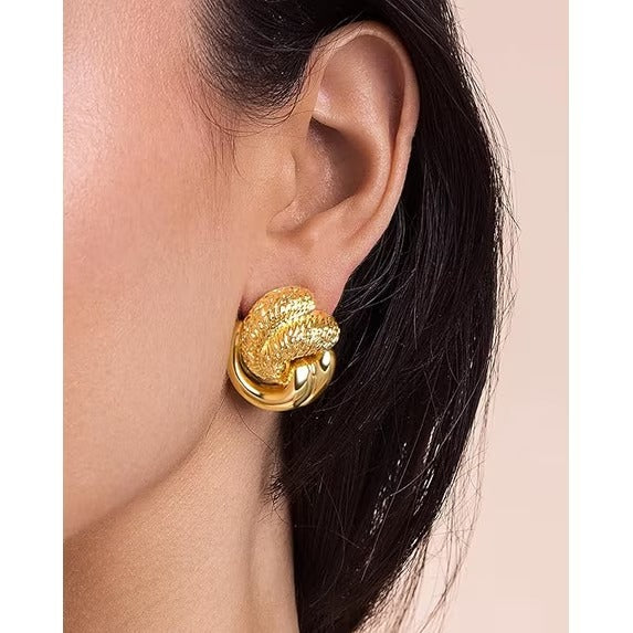 SNGIA 18K Gold Plated Textured Leaf Dangle Earrings for Women, Interlock Statement Drop Earrings
