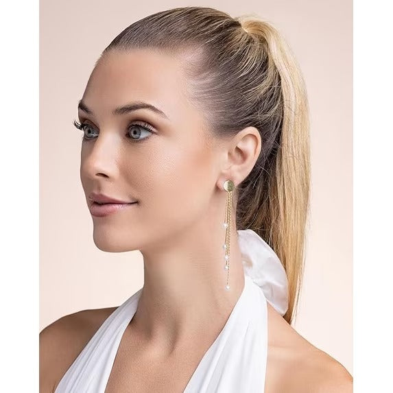 SNGIA 18K Gold Plated Pearl Tassel Drop Earrings for Women, White Dangle Statement Jewelry