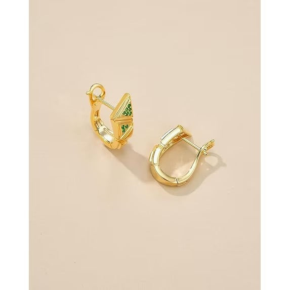 SNGIA 18K Gold Plated Geometric Hoop Earrings with Clear or Green CZ for Women