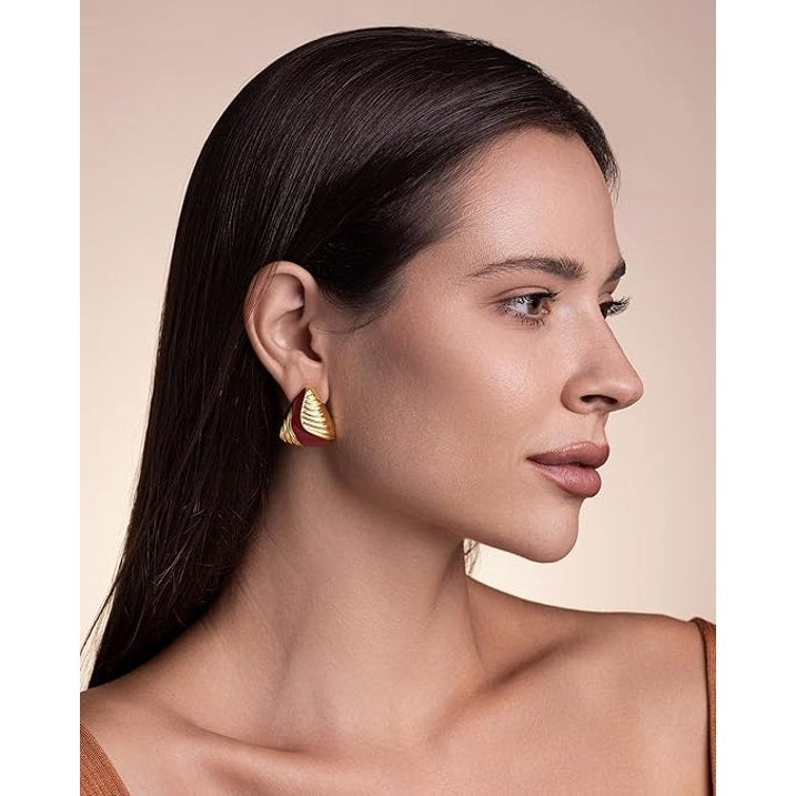 SNGIA 18K Gold Plated Enamel Triangle Stud Earrings for Women, Geometric Statement Jewelry
