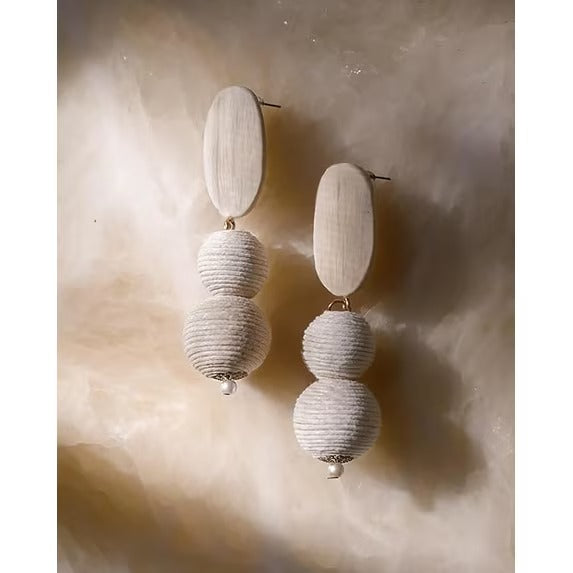 SNGIA Boho Dangle Earrings for Women, Wood Look Statement Drop Earrings, Beige and Gold Tone