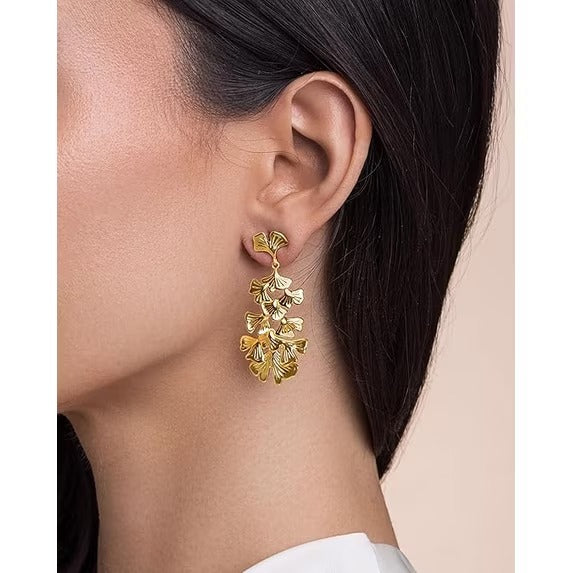 SNGIA 18K Gold Plated Floral Leaf Dangle Earrings for Women, Bohemian Statement Drop Style