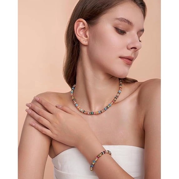SNGIA 18K Gold Plated Natural Stone Beaded Choker Necklace for Women, Adjustable Multicolor