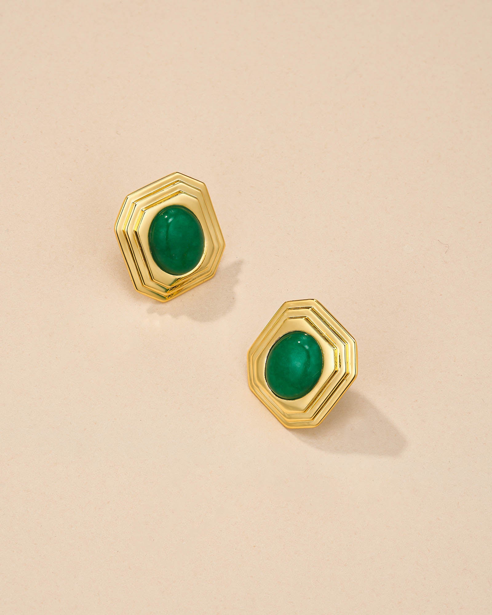 Gold Jade Square Stud Earrings
