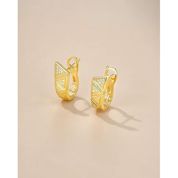 SNGIA 18K Gold Plated Geometric Hoop Earrings with Clear or Green CZ for Women