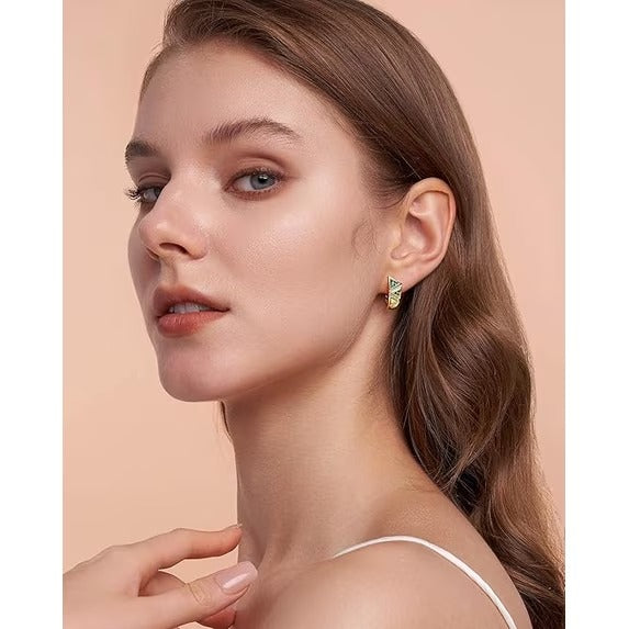 SNGIA 18K Gold Plated Geometric Hoop Earrings with Clear or Green CZ for Women