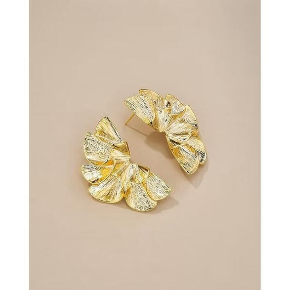 SNGIA 18K Gold Plated Large Floral Statement Drop Earrings for Women, Textured Dangle Style