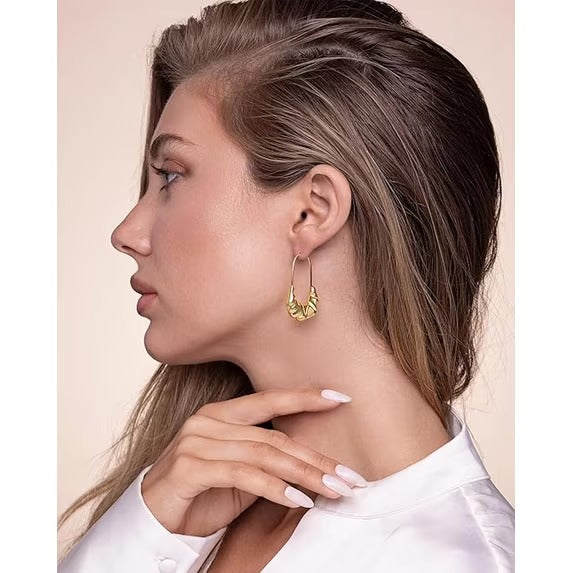 18K Gold Plated Chunky Twisted Hoop Earrings Large Textured Statement Hoops for Women