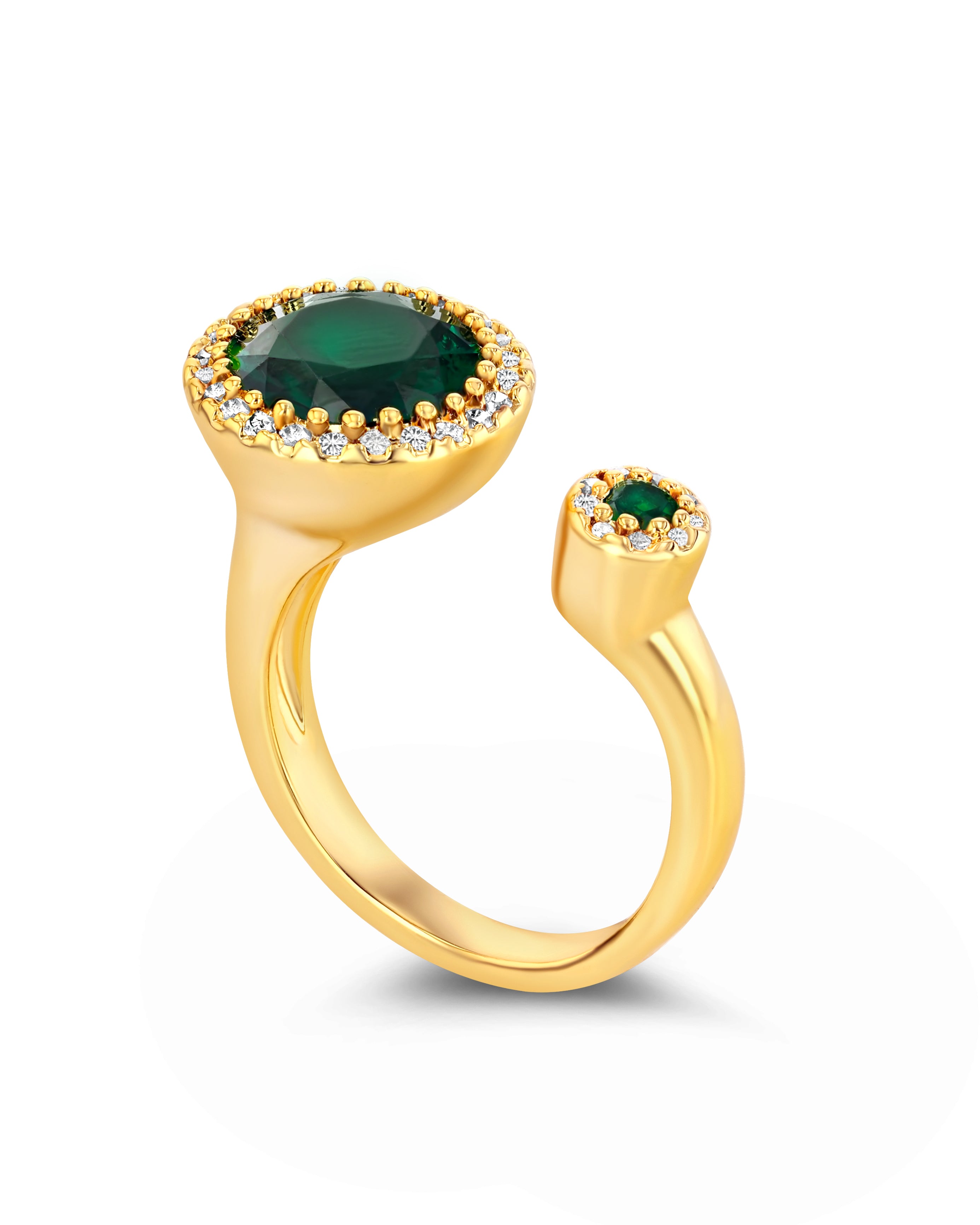 Dual Emerald Stone Adjustable Ring with CZ