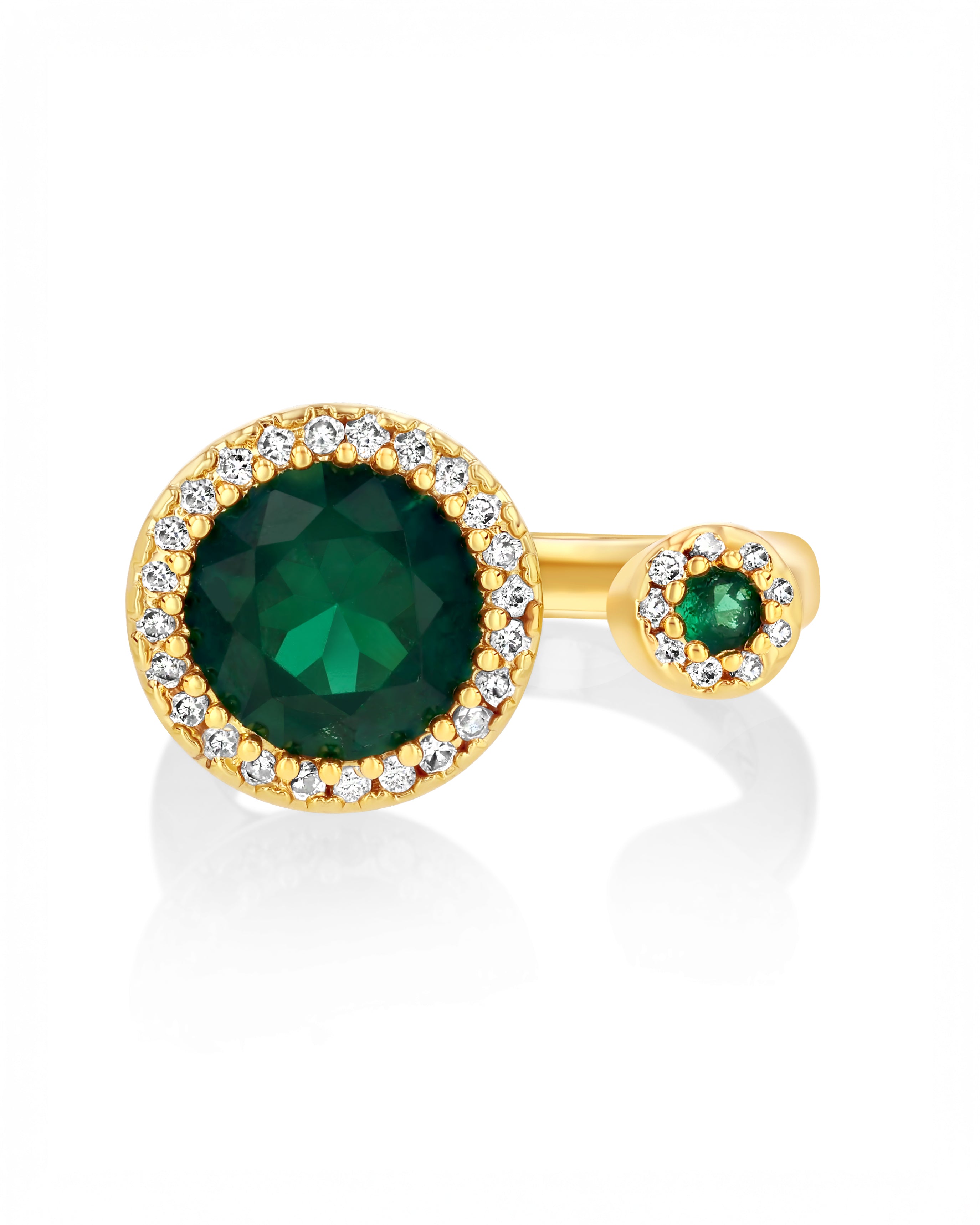 Dual Emerald Stone Adjustable Ring with CZ