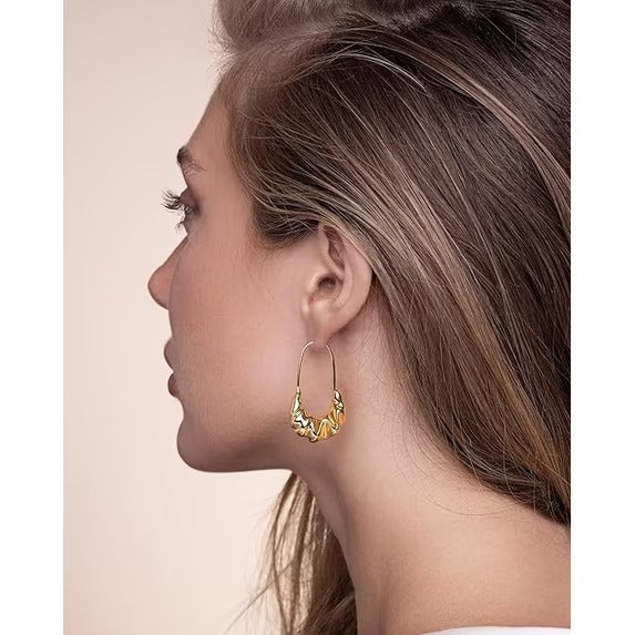 18K Gold Plated Chunky Twisted Hoop Earrings Large Textured Statement Hoops for Women