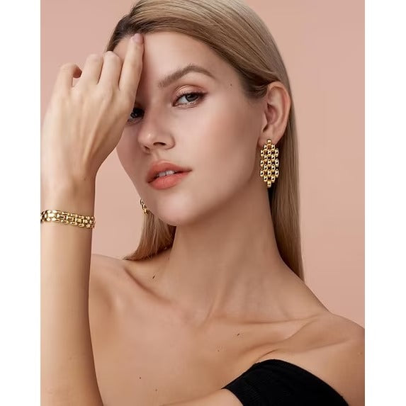 18K Gold Plated Chunky Chain Link Drop Earrings for Women Bold Statement Dangle Jewelry
