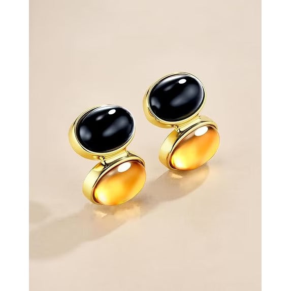 SNGIA Gold Tone Black and Orange Resin Statement Stud Earrings for Women, Round Double Drop Design