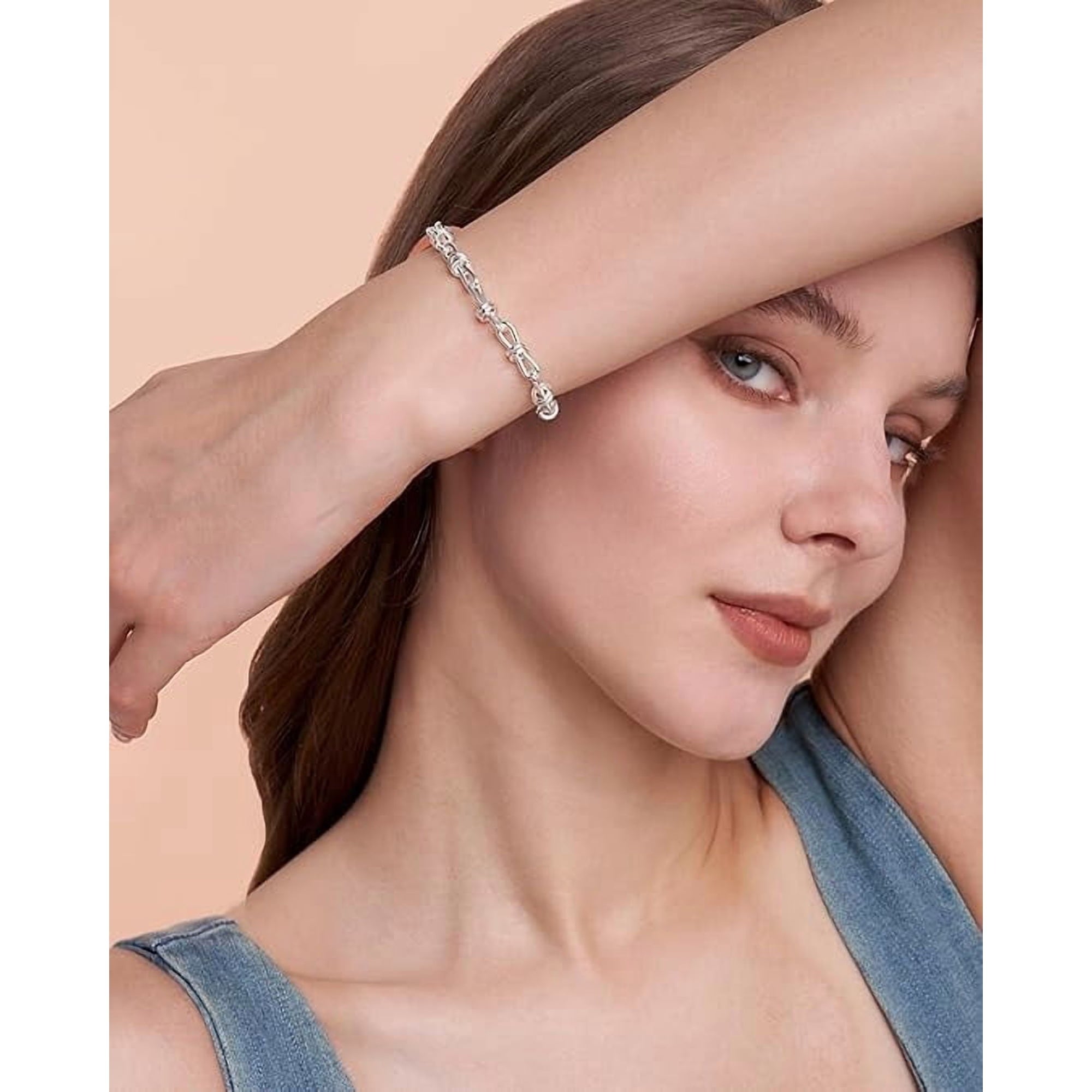Adjustable Infinity Link Paperclip Chain Bracelet for Women, Silver Plated