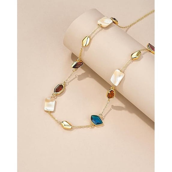 SNGIA 18K Gold Plated Colorful Irregular Gemstone Beaded Choker Necklace for Women