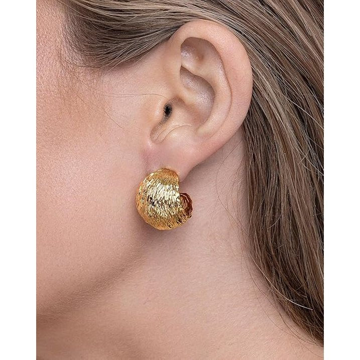 SNGIA 18K Gold Plated Chunky Textured Stud Earrings for Women, Round Statement Button Earrings