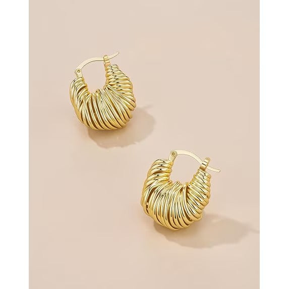 SNGIA Braided Chunky Hoop Earrings for Women, 18K Gold Plated or Silver Tone Ribbed Design