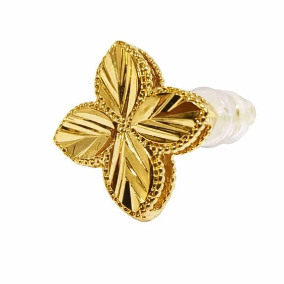 Gold-Tone Floral Stud Earring for Women, Textured Leaf Petal Design, Fashion Jewelry