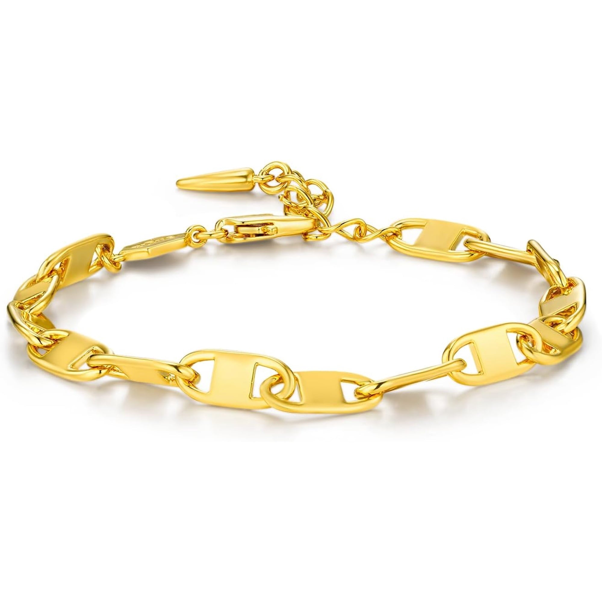 18K Gold Plated Adjustable Textured Paperclip Link Bracelet for Women