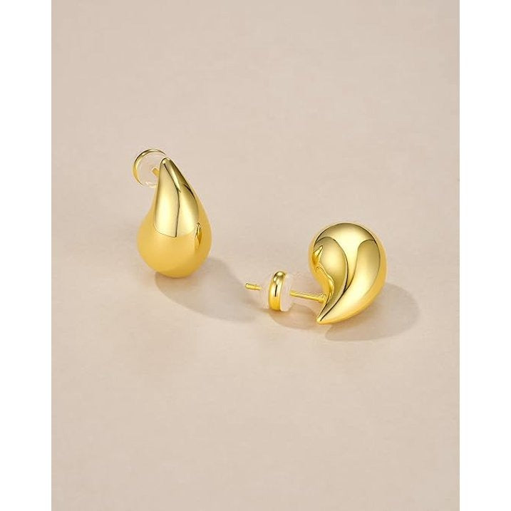SNGIA 18K Gold Plated Teardrop Stud Earrings, Chunky Water Drop Design, 3 Sizes for Women