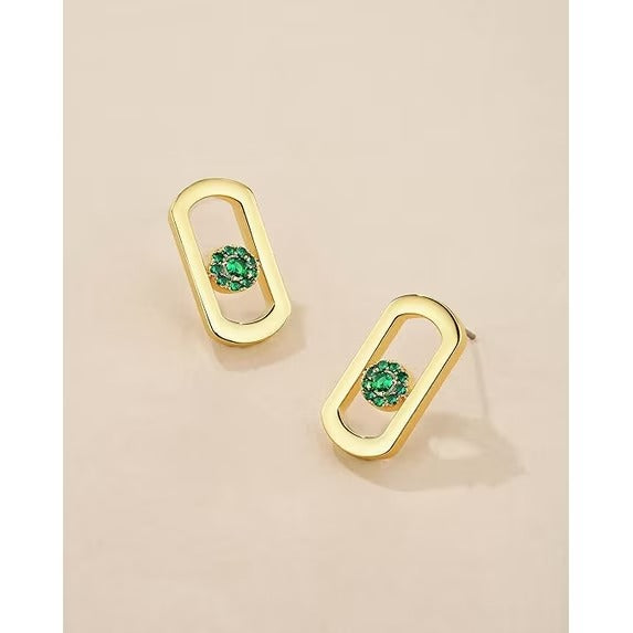 SNGIA Gold Plated Geometric Stud Earrings with Green or Clear Cubic Zirconia for Women