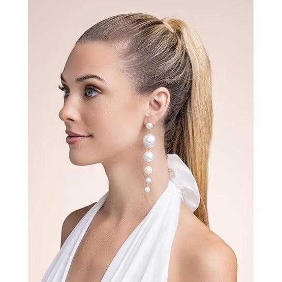 SNGIA 18K Gold Plated Pearl Drop Earrings for Women, Statement Dangle Chandelier Style