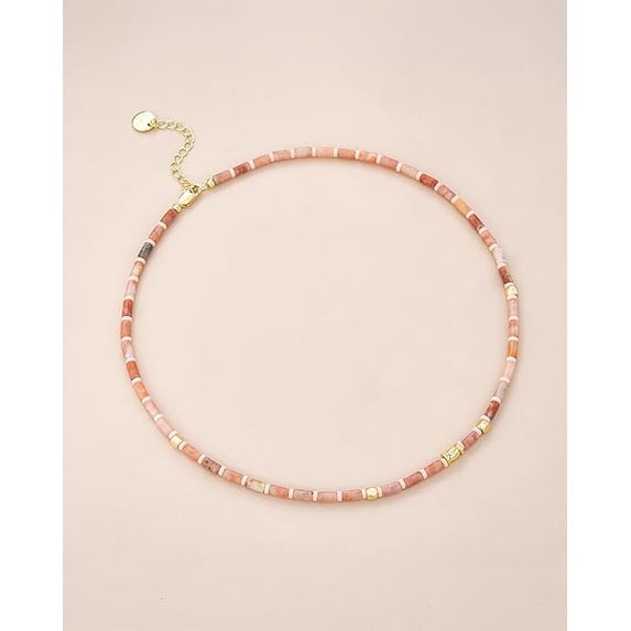 SNGIA 18K Gold Plated Pink Beaded Choker Necklace for Women, Adjustable Dainty Strand Jewelry