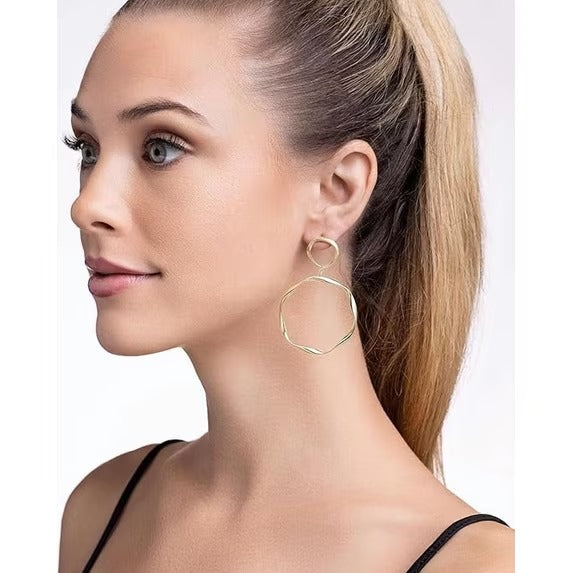 SNGIA 18K Gold-Plated Double Hoop Dangle Earrings for Women, Large Geometric Statement Style