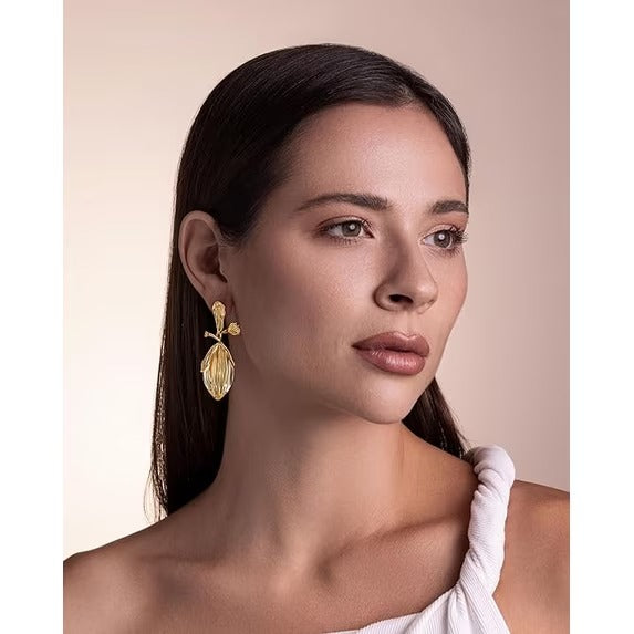 SNGIA 18K Gold Plated Tulip Petal Dangle Earrings for Women, Floral Statement Drop Jewelry