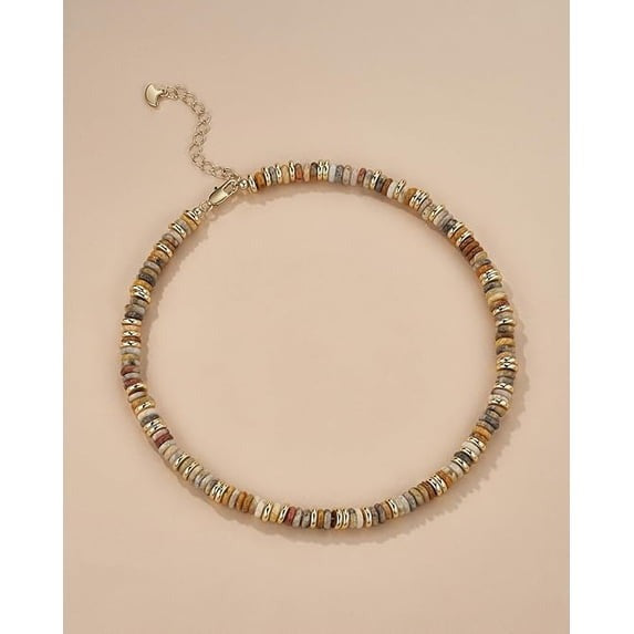 SNGIA 18K Gold Plated Natural Stone Beaded Choker Necklace for Women, Adjustable Golden