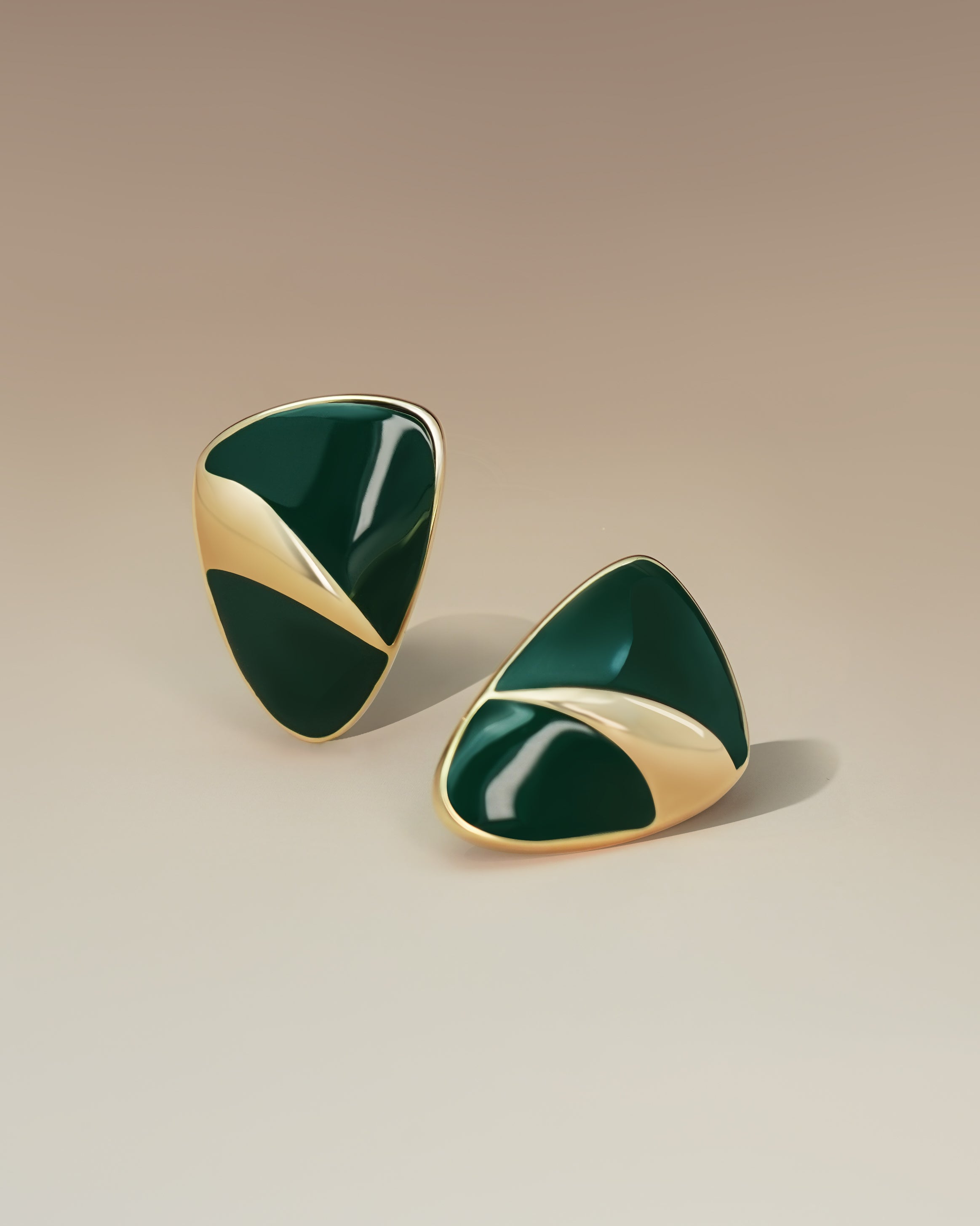 Shield Earrings In Gold Tone Green Enamel Style