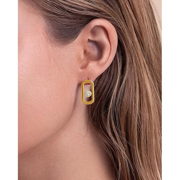 SNGIA Gold Plated Geometric Stud Earrings with Green or Clear Cubic Zirconia for Women